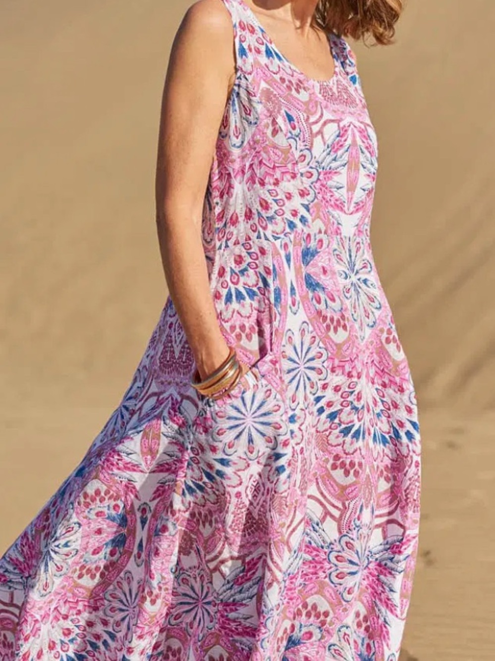 Wool overs linen Floral Sleeveless Dress